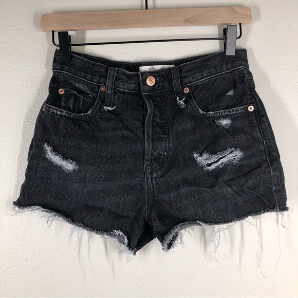Free People Makai Ripped Cutoff Denim Shorts Black Distressed Size 24